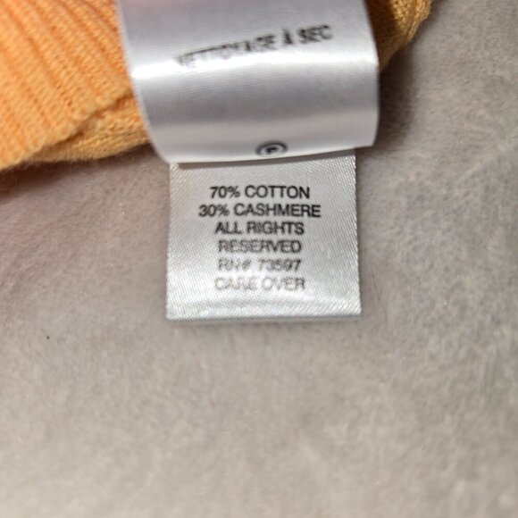 Raffi Cashmere V-Neck front and back Off The Shoulder Sweater, M, Peach Color - Picture 6 of 9